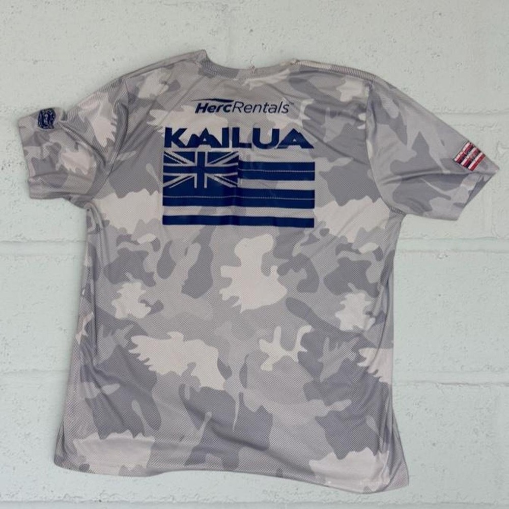 Kailua Surfing Mens Gray Camo Rash Guard Molokai Paddling Shirt XL